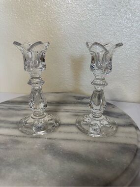 Gorham Clear Crystal Tulip-Top Candlestick Pair